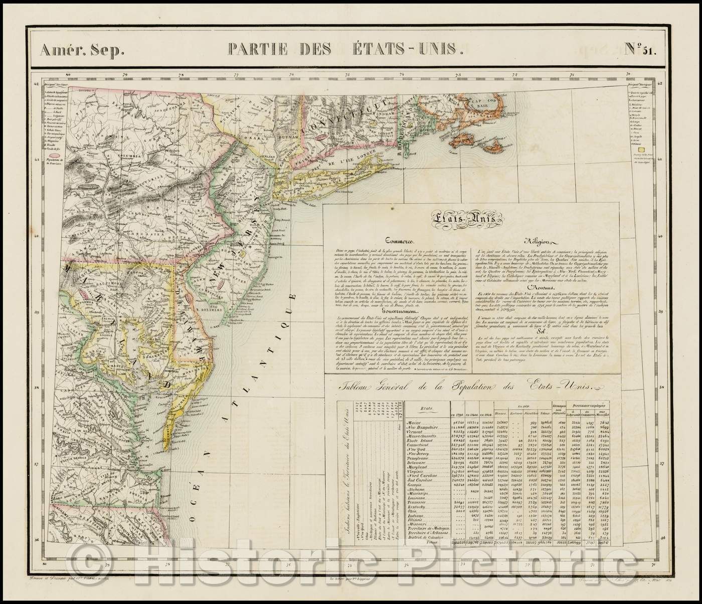Historic Map - Amer. Sep. No. 51. Partie des ?ats Unis Virginia, Maryland, Delaware, New Jersey, Pennsylvania, New York, Connecticut, 1825 v2