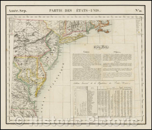 Historic Map - Amer. Sep. No. 51. Partie des ?ats Unis Virginia, Maryland, Delaware, New Jersey, Pennsylvania, New York, Connecticut, 1825 v2