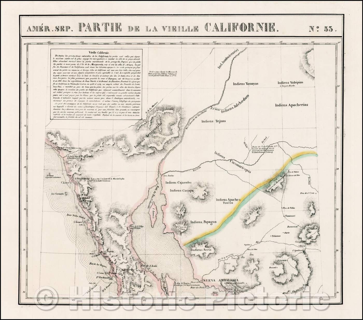Historic Map - Amer. Sep. No. 53 Partie De La Vielle Californie Southern California & Arizona, 1825, Philippe Marie Vandermaelen v1
