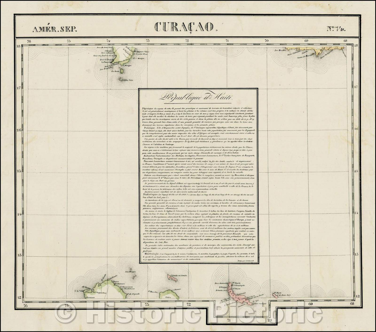 Historic Map - Amer. Sep. No. 74. Curacao [with Aruba & Bonair], 1825, Philippe Marie Vandermaelen v2