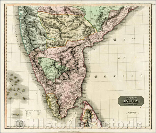 Historic Map - British India, Southern Part, 1829, John Thomson - Vintage Wall Art