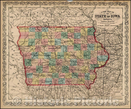 Historic Map - The State Of Iowa, 1859, Charles Desilver - Vintage Wall Art