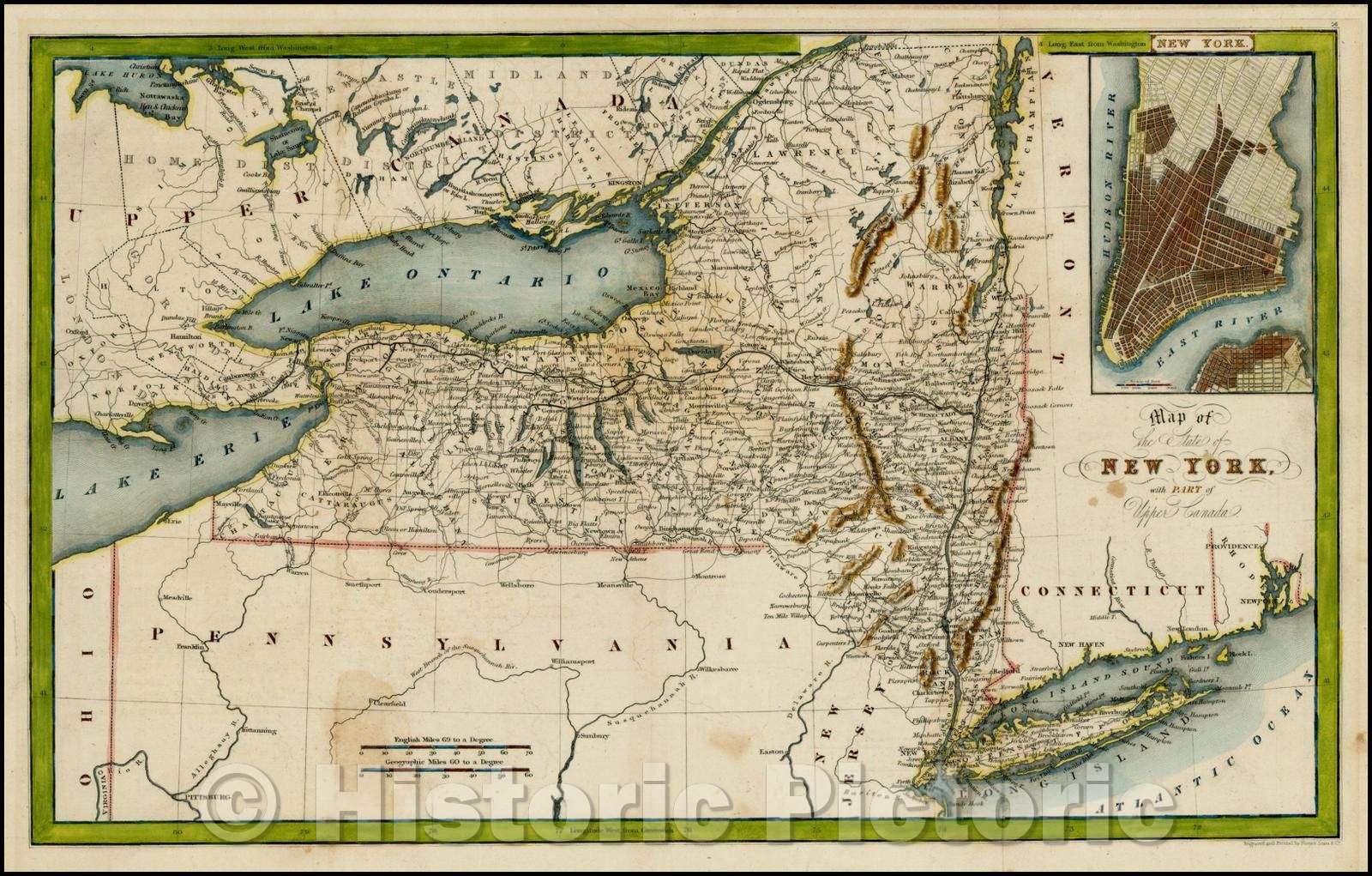 Historic Map - Map of the State of New York with Part of Upper Canada [Large inset plan of New York], 1831, Hinton, Simpkin & Marshall v2