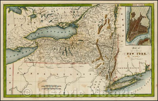 Historic Map - Map of the State of New York with Part of Upper Canada [Large inset plan of New York], 1831, Hinton, Simpkin & Marshall v2