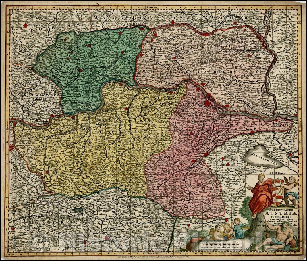 Historic Map - Archiducatus Austriae Inferioris accuratissmima tabula :: Regional of Austria, centered on the course of the Donau River and Vienna, 1740 - Vintage Wall Art