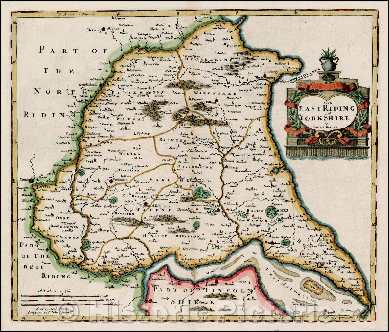 Historic Map - The East Riding of Yorkshire, 1695, Robert Morden - Vintage Wall Art