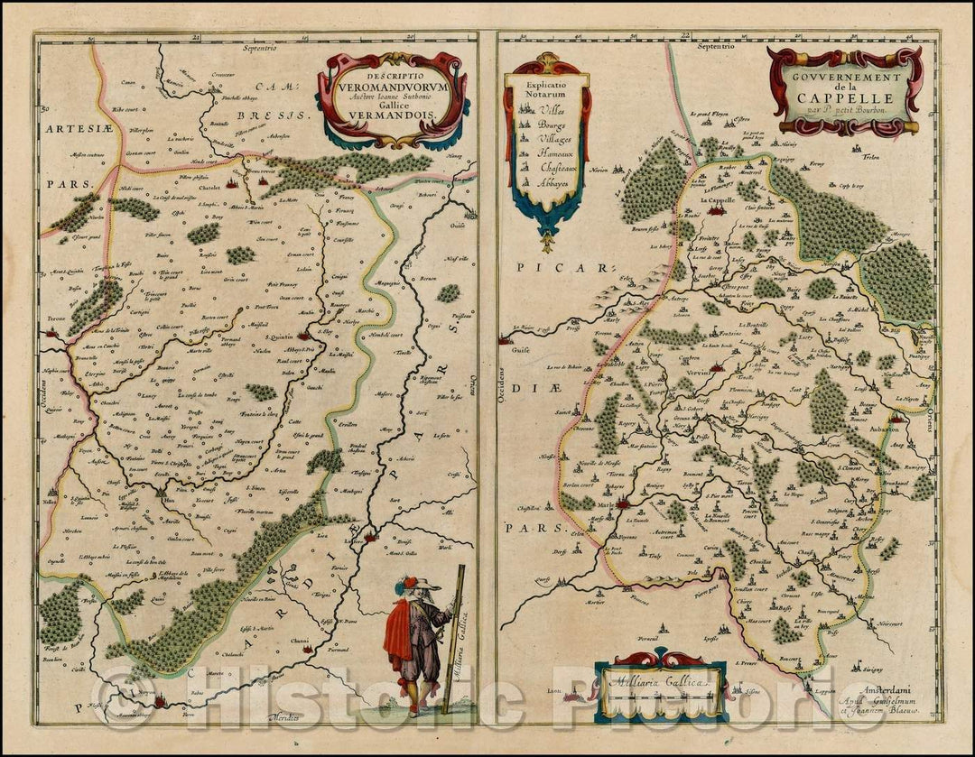 Historic Map - Descriptio Veromanduorum/Vermandois Map, centered on the Oyse and Somme Rivers, Cappelle Map, Oyse and includes Vervins, La Cappelle, 1640 - Vintage Wall Art