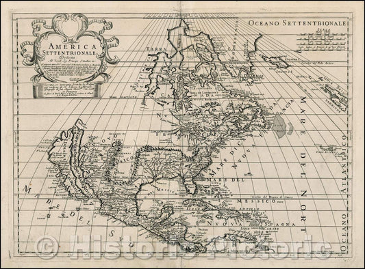 Historic Map - America Settentrionale, 1700, Paolo Petrini - Vintage Wall Art