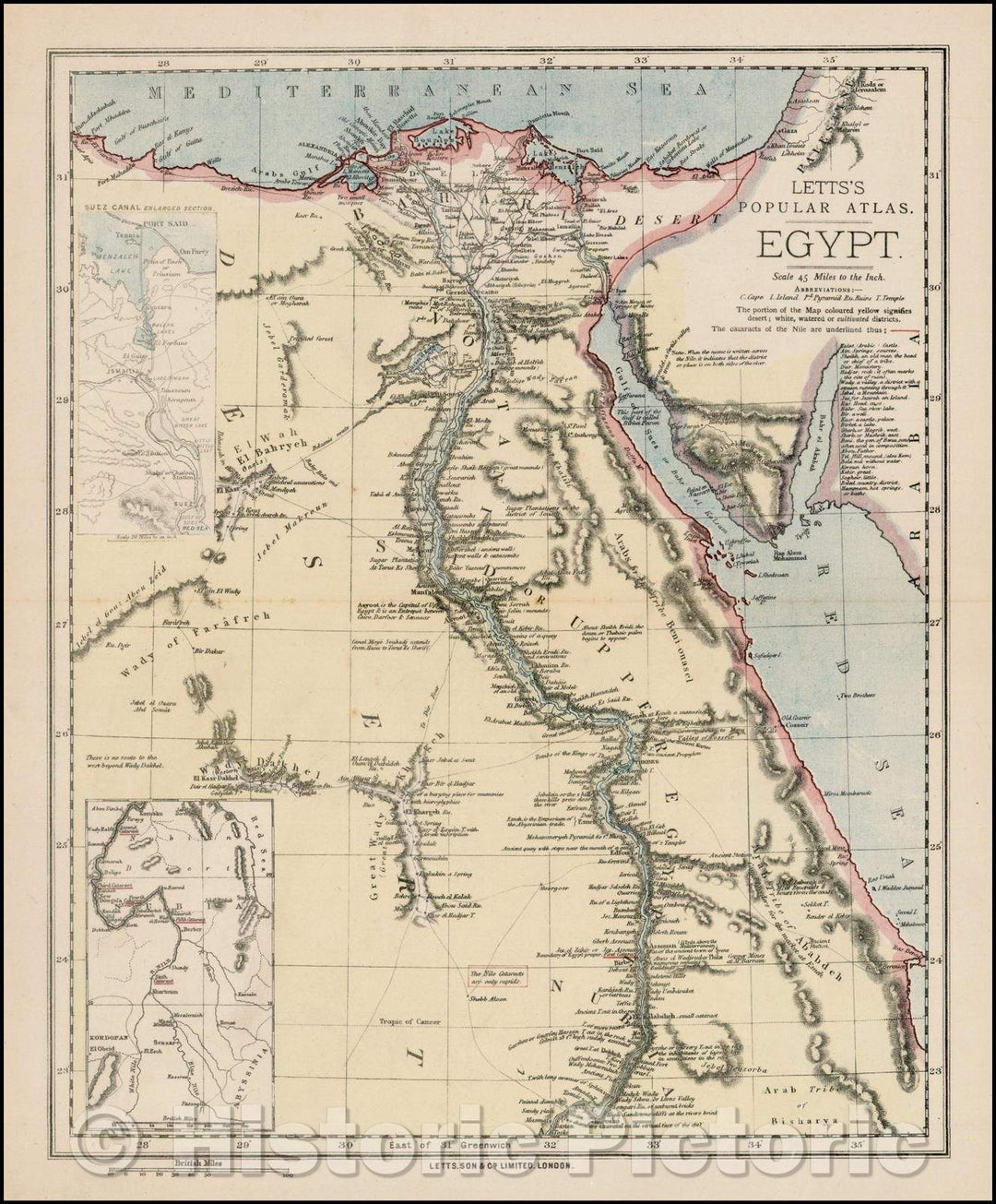 Historic Map - Letts's Popular Atlas. Egypt, 1875, Letts - Vintage Wall Art