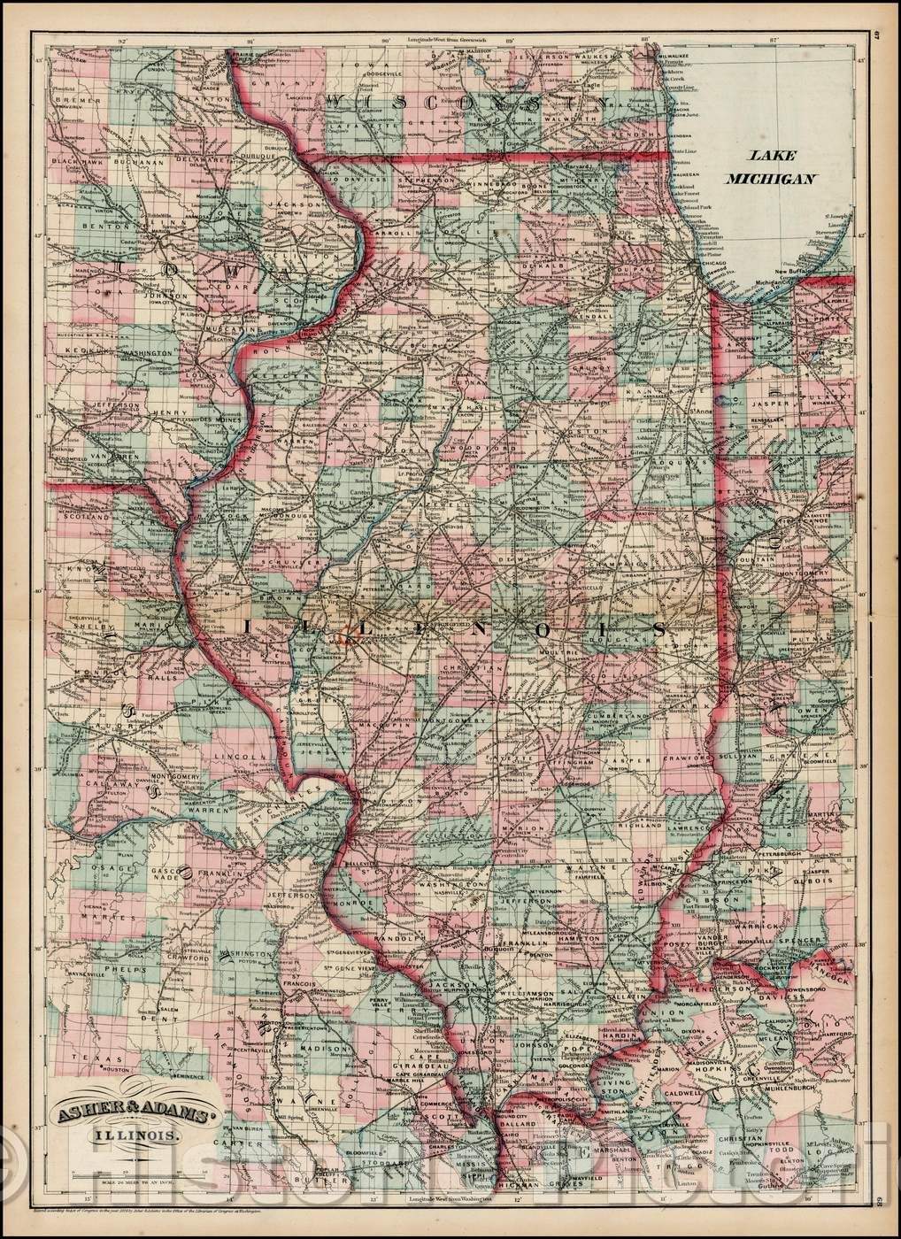 Historic Map - Asher & Adams' Illinois, 1872, Asher v1