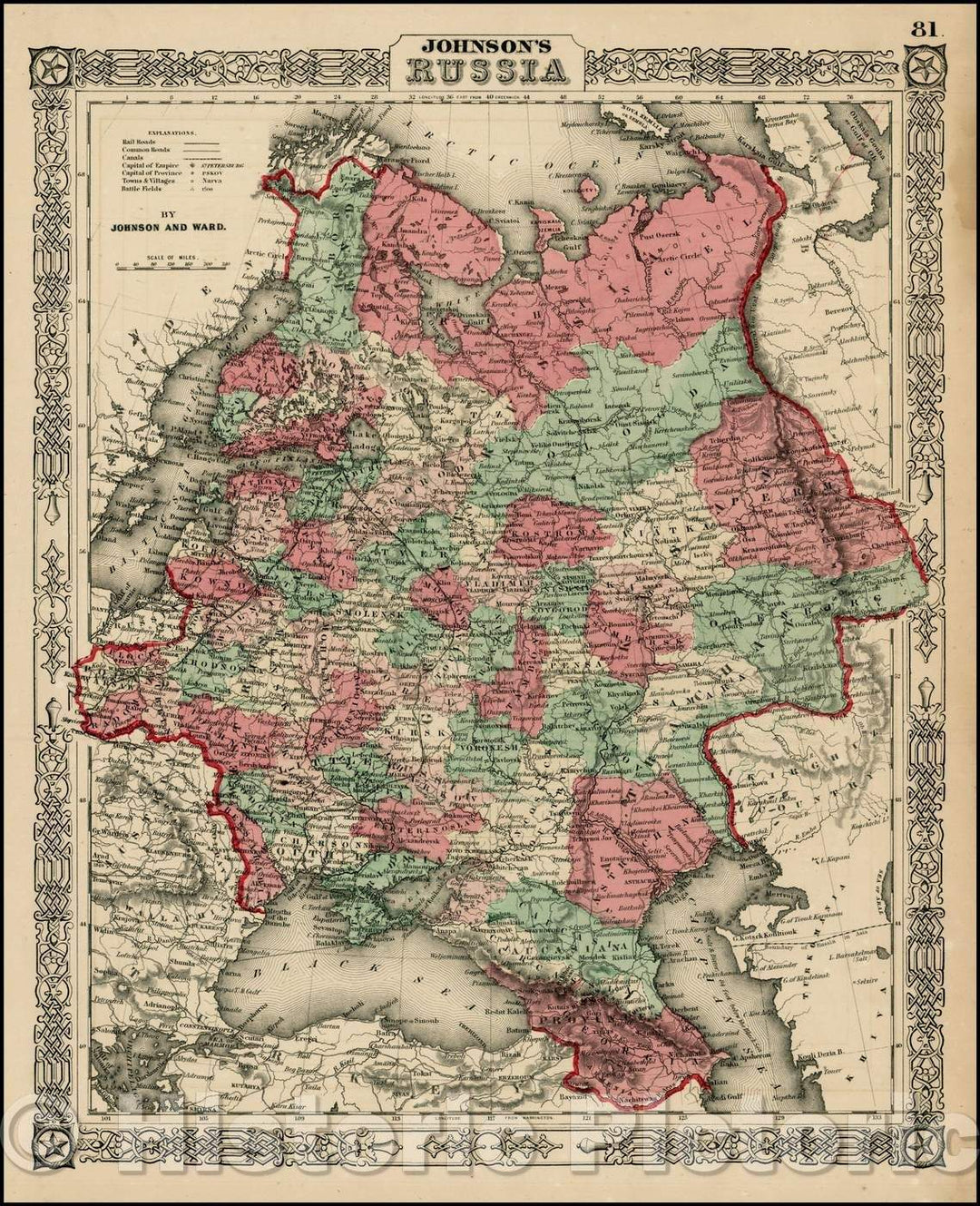 Historic Map - Johnson's Russia, 1864, Benjamin Ward - Vintage Wall Art