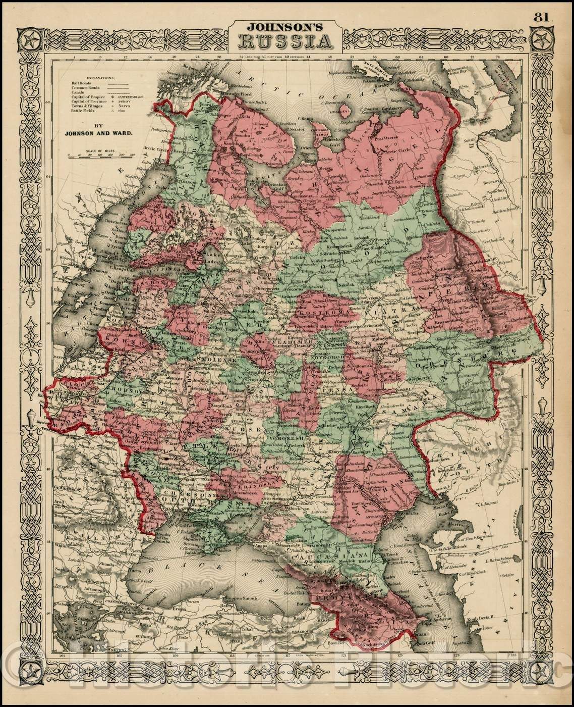 Historic Map - Johnson's Russia, 1864, Benjamin Ward - Vintage Wall Art