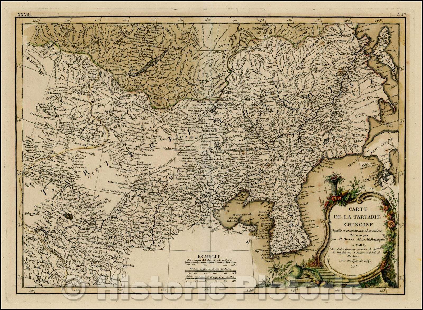 Historic Map - Carte De La Tartarie Chinois/Chinese Tartary Card 1771, 1771, Rigobert Bonne - Vintage Wall Art