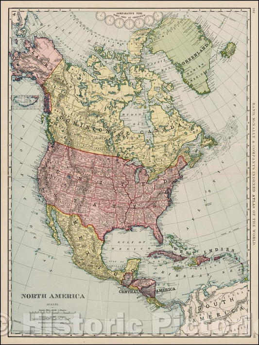 Historic Map - North America, 1892, Rand McNally & Company - Vintage Wall Art