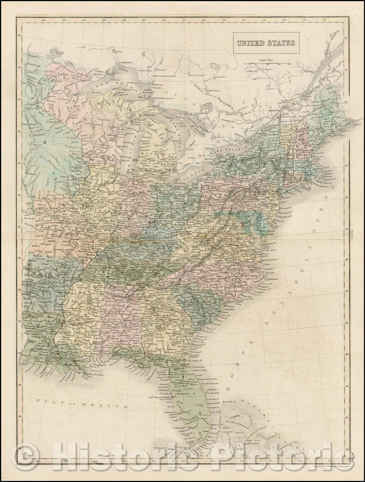 Historic Map - United States, 1851, Adam & Charles Black - Vintage Wall Art