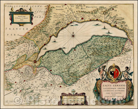 Historic Map - Lacus Lemanni Locorumque Circumiacentium Accuratissima Descriptio Auctore Iacobo Goulartio Genevensi, 1635, Willem Janszoon Blaeu - Vintage Wall Art