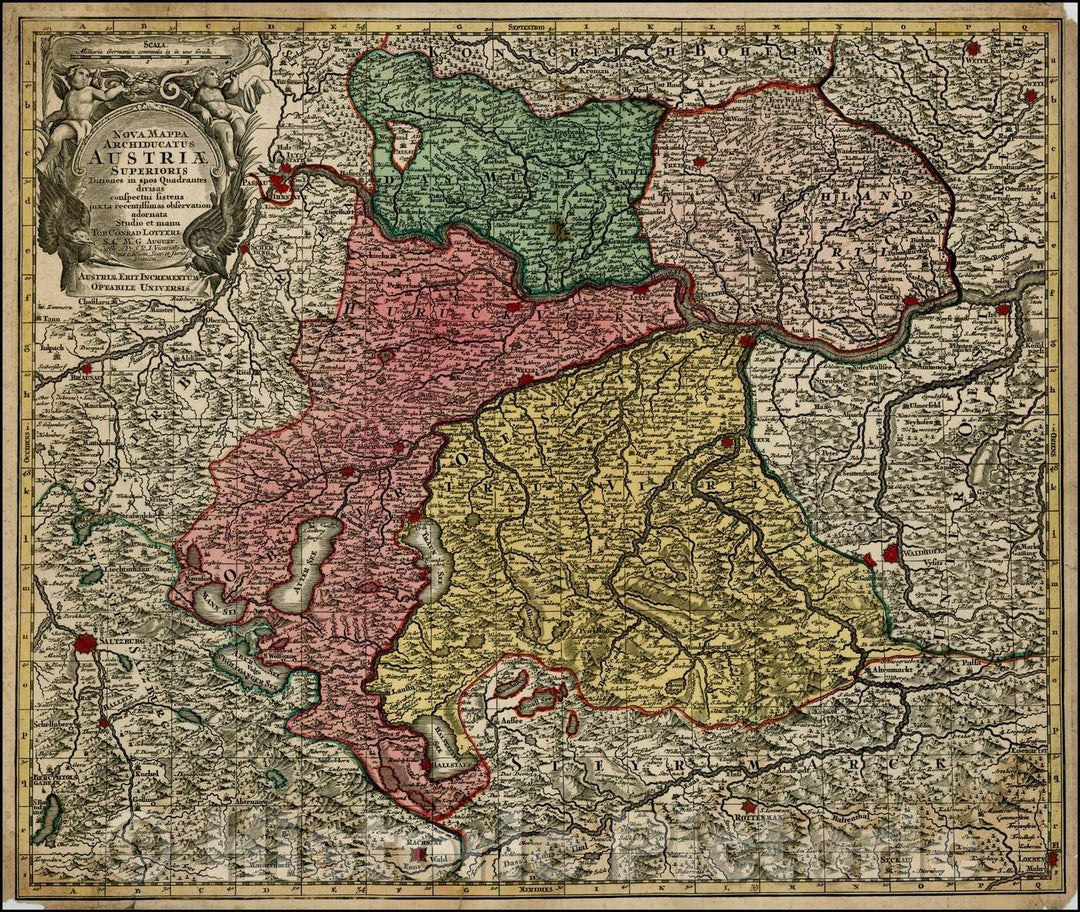 Historic Map - Nova Mappa Archiducatus Austriae Superioris Ditiones in suos Quadrantes di, 1760 - Vintage Wall Art