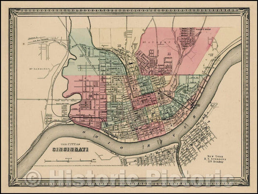 Historic Map - The City of Cincinnati, 1868, H.S. Stebbins - Vintage Wall Art