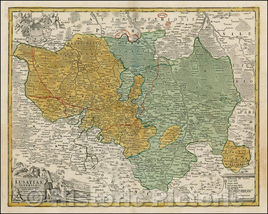 Historic Map - Lusatiae Superioris Tabula Chorograp :: Lausitz, Budissin, Lobau, Gorlitz and the Neisse River, east of Dresden, 1732 - Vintage Wall Art