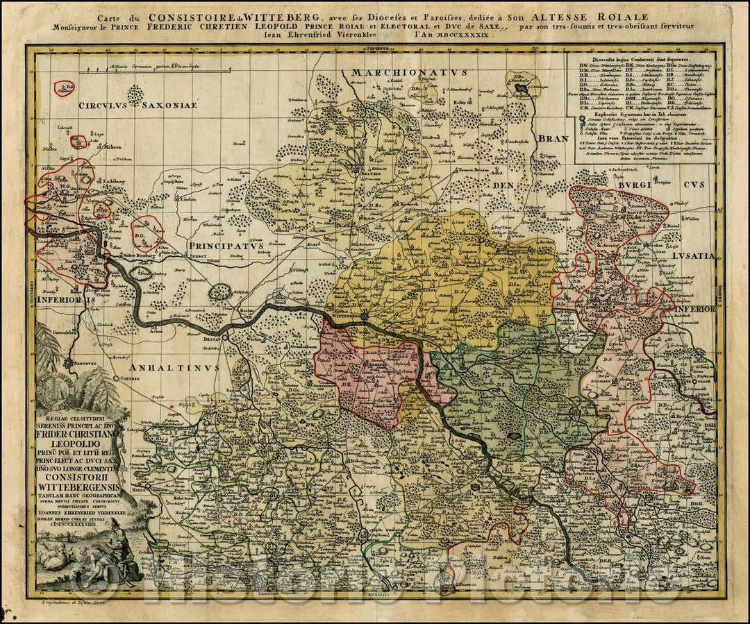 Historic Map - Regiae Celsitudini Sereniss Principi Ac Dno Frider Christiano Leopolo Princ Pol et Lith/Wittenberg and dissected by the Elbe River, 1749 - Vintage Wall Art