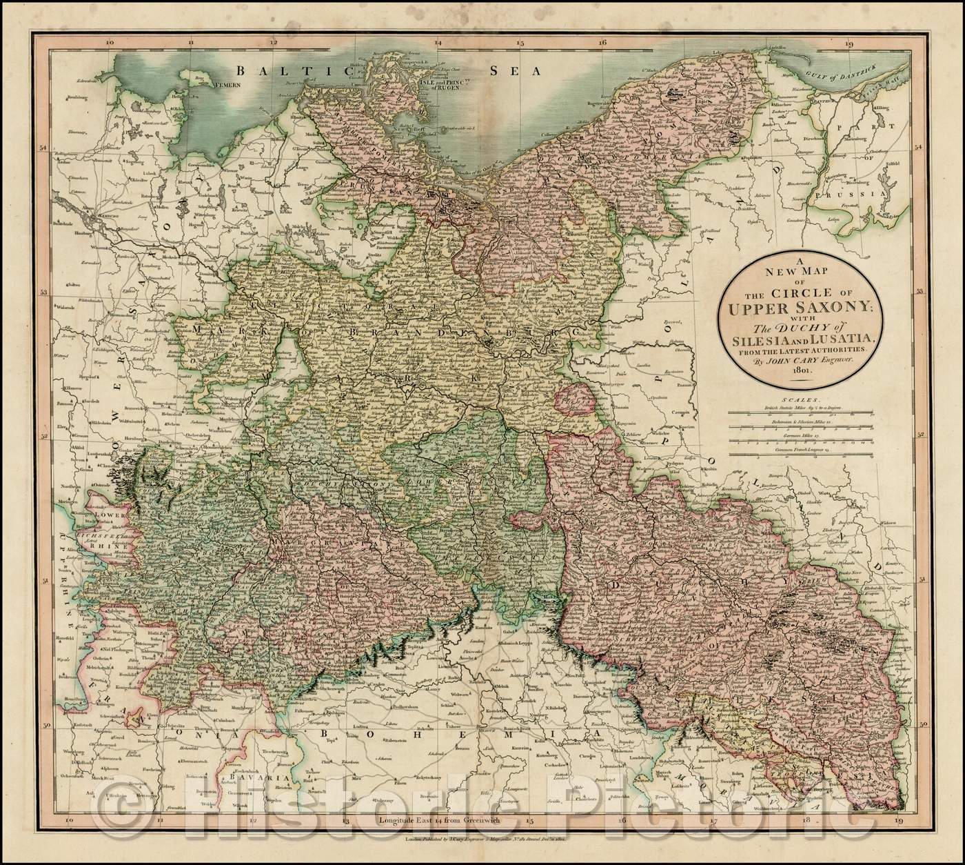 Historic Map - The Circle of Upper Saxony; with the Duchy of Silesia and Lusatia, from the Latest Authorities, 1801, John Cary - Vintage Wall Art