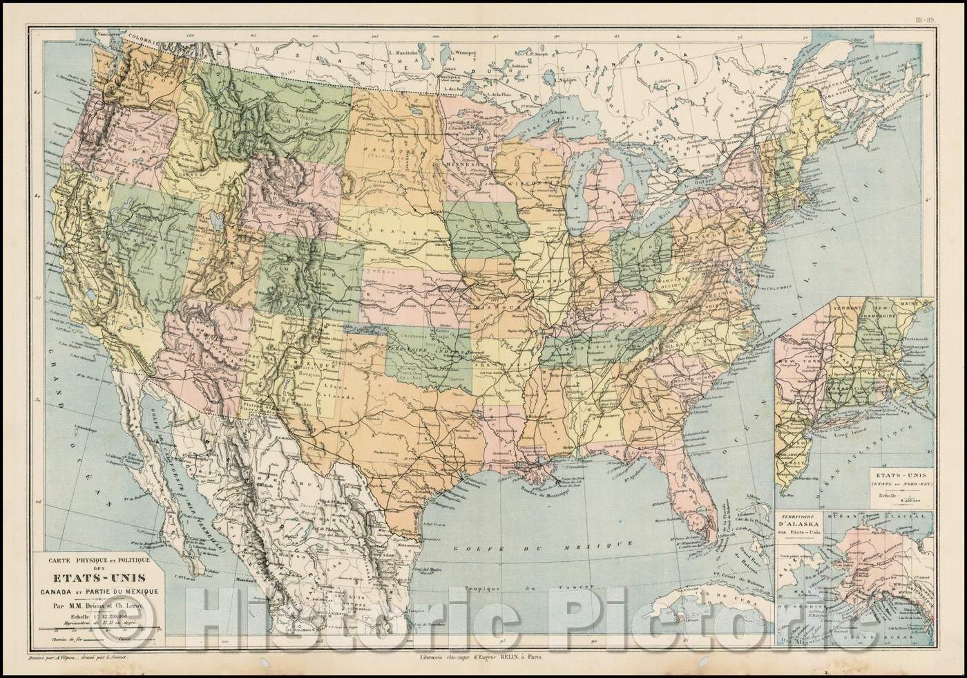 Historic Map - Carte Physique et Politique Des Etats-Unis Canada et Partie Du Mexique, 1872, Drioux et Leroy v1