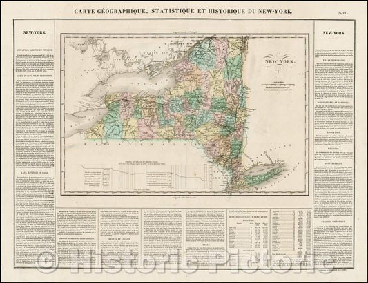 Historic Map - Carte Geographique, Statistique et Historique De New York/Buchon's Map of New York, 1825, Jean Alexandre Buchon - Vintage Wall Art