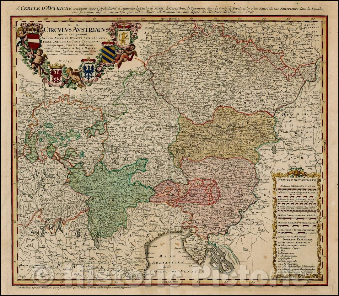 Historic Map - S.R.I Cirulus Austriacus quem compununt Achic Austriae, Ducatus Stiriae :: Regional Map, Austria, Tyrolia, Carniolia, Carinthia nad Stiria, 1747 - Vintage Wall Art