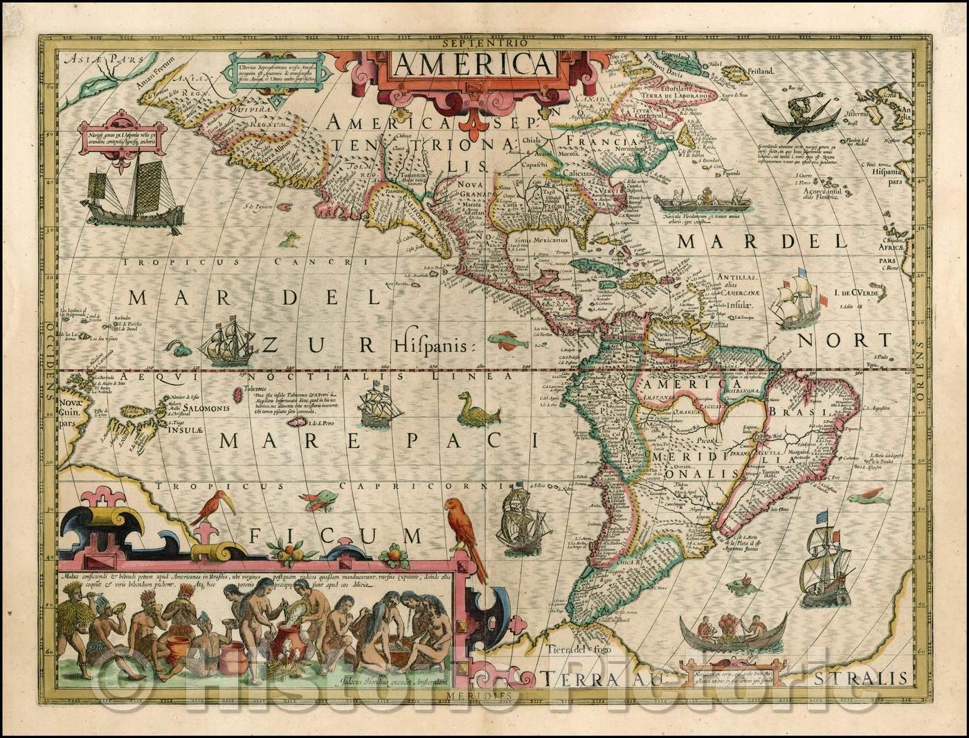 Historic Map - America, 1606, Jodocus Hondius - Vintage Wall Art
