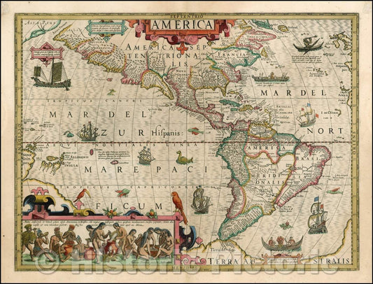 Historic Map - America, 1606, Jodocus Hondius - Vintage Wall Art