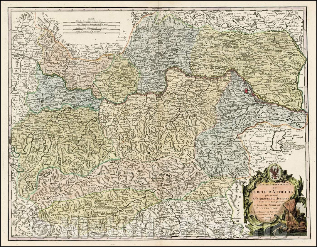 Historic Map - Partie Septentrionale Du Cercle D'Austriche, qui comprend/Map centered on the Danube and extending east to the Morave River, 1752 - Vintage Wall Art