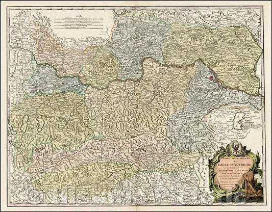 Historic Map - Partie Septentrionale Du Cercle D'Austriche, qui comprend/Map centered on the Danube and extending east to the Morave River, 1752 - Vintage Wall Art