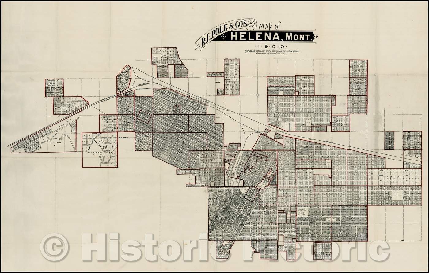 Historic Map - R.L. Polk & Co.'s Map of Helena Mont, 1900, R.L. Polk - Vintage Wall Art