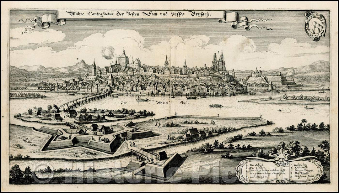 Historic Map - Brisach, 1638, Matthaus Merian - Vintage Wall Art