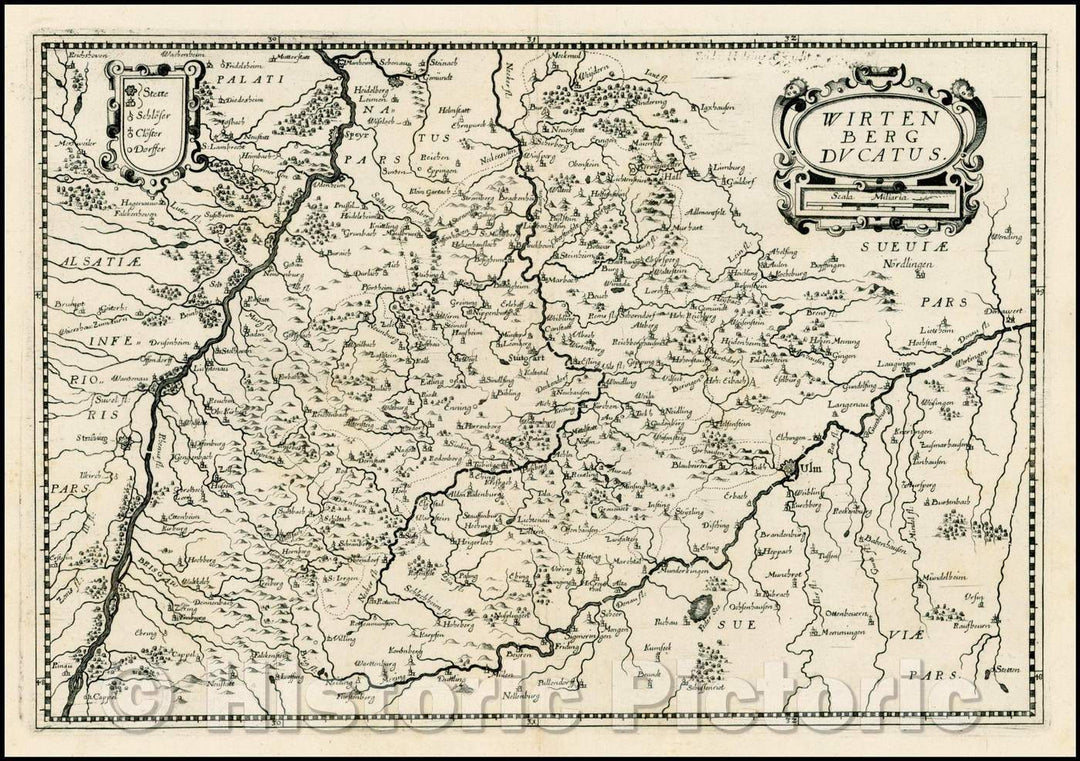 Historic Map - Wirtenberg Ducatus/Map of the Wirtenberg Region, 1638, Matthaus Merian - Vintage Wall Art