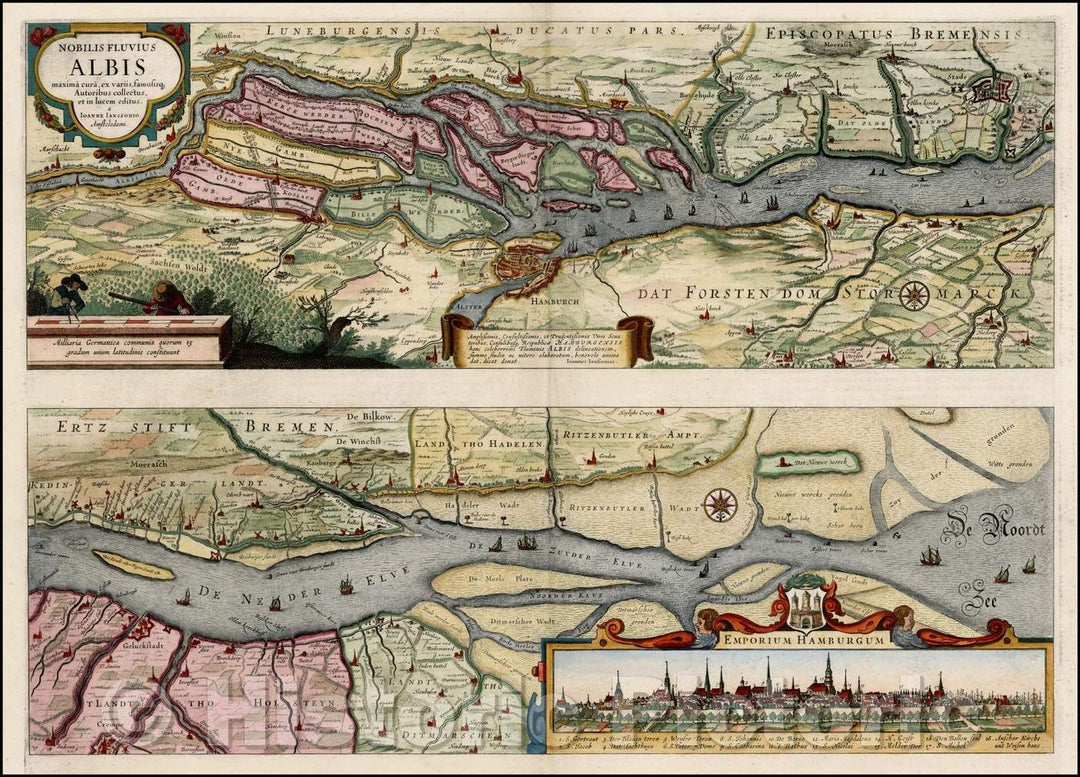 Historic Map - Nobilis Fluvius Albis maxima cura ex variis, samosisq. Auctoribus collectus et in lucem editus :: Jansson's the course of the Albis River, 1636 - Vintage Wall Art