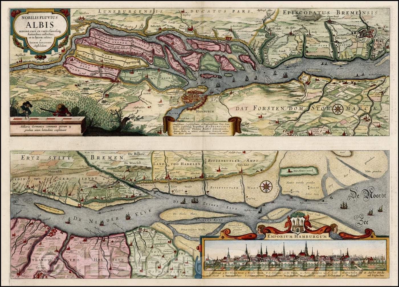 Historic Map - Nobilis Fluvius Albis maxima cura ex variis, samosisq. Auctoribus collectus et in lucem editus :: Jansson's the course of the Albis River, 1636 - Vintage Wall Art
