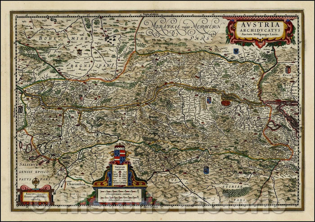 Historic Map - Austria Archiducatus Auctore Wolfgango Lazio, 1636, Henricus Hondius - Vintage Wall Art