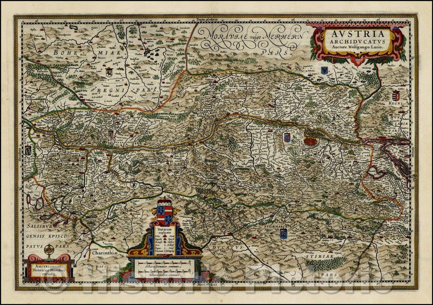 Historic Map - Austria Archiducatus Auctore Wolfgango Lazio, 1636, Henricus Hondius - Vintage Wall Art