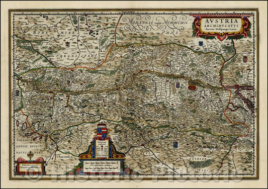 Historic Map - Austria Archiducatus Auctore Wolfgango Lazio, 1636, Henricus Hondius - Vintage Wall Art