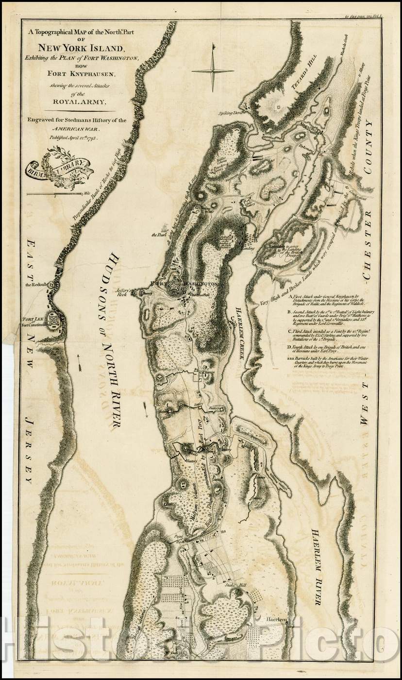 Historic Map - A Topographical Map of the Northn. Part of New York Island, Exhibiting the Plan of Fort Washington, now Fort Knyphausen, 1793, Charles Stedman v1