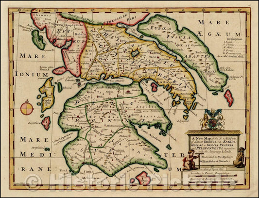 Historic Map - The So. & Mid Parts of Antient Greece viz. Epirus, Hellas, or Graecia Propria, and Peloponnesus, together with Adjoyning Islands, 1700 - Vintage Wall Art