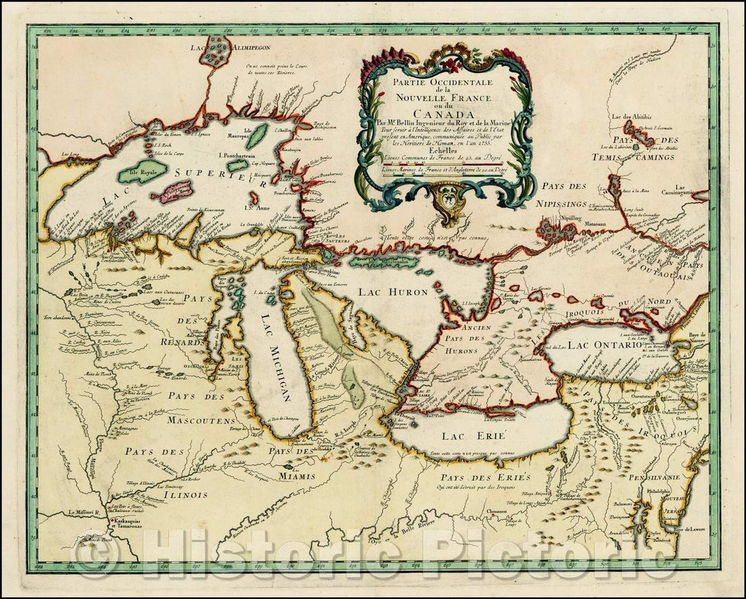 Historic Map - Partie Occidentale de la Nouvelle France ou du Canada, 1755, Homann Heirs - Vintage Wall Art