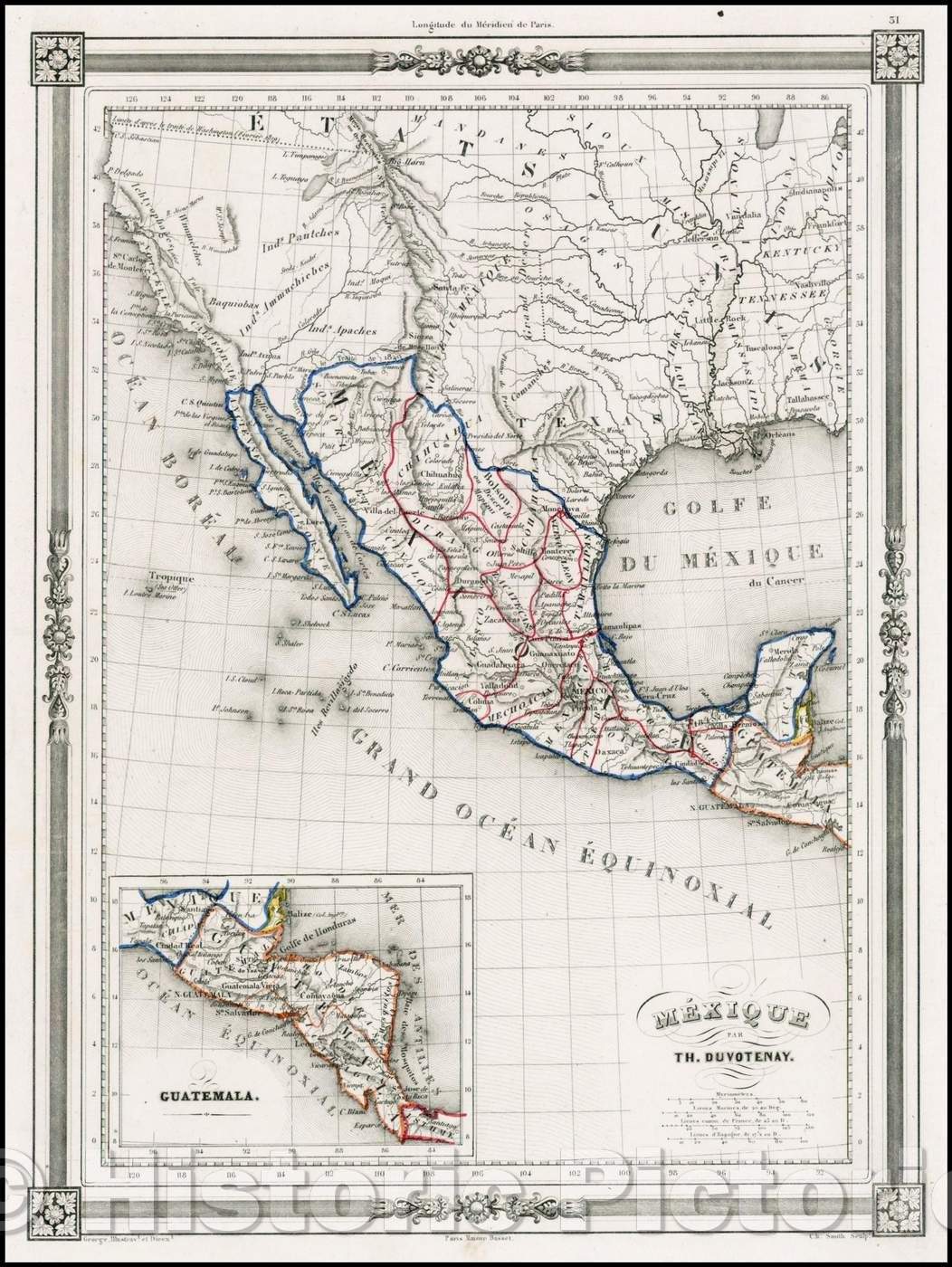 Historic Map - Mexique par Th. Duvotenay [inset of Guatemala]/Mexico by Th. Duvotenay [inset of Guatemala], 1849, Thunot Duvotenay - Vintage Wall Art