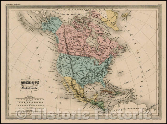 Historic Map - Amerique Septentrionale, 1852, Alexandre Vuillemin - Vintage Wall Art