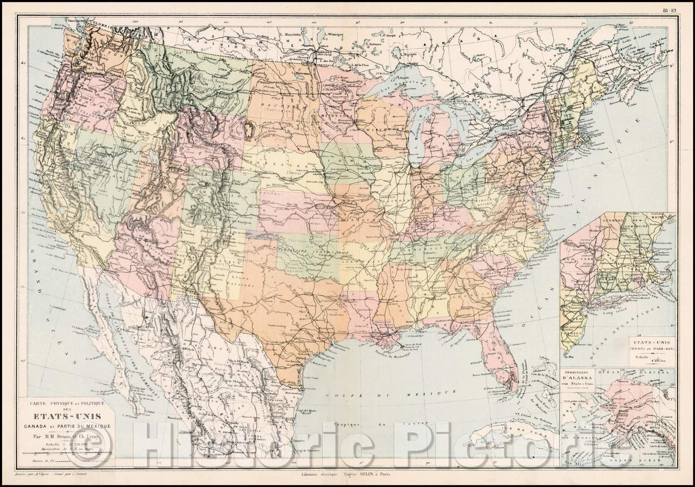Historic Map - Carte Physique et Politique Des Etats-Unis Canada et Partie Du Mexique, 1872, Drioux et Leroy v3
