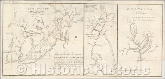 Historic Map - Esquisse Des Rivieres Muskinghum Et Grand Castor, 1787, Pierre Fran?is Tardieu - Vintage Wall Art