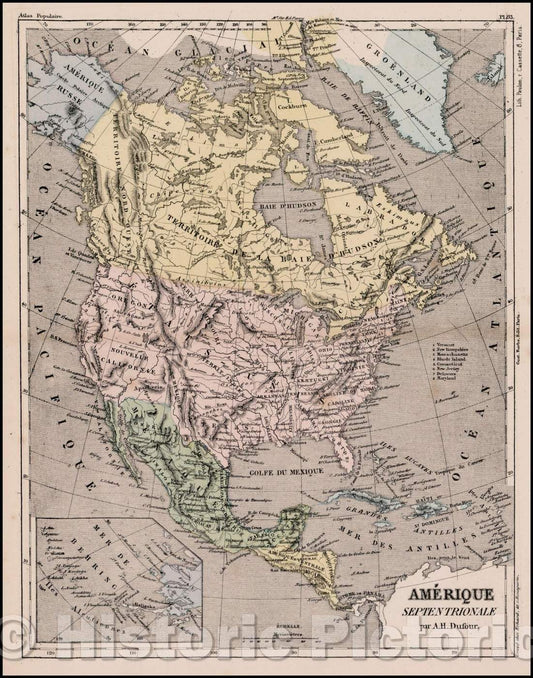Historic Map - Amerique Septentrionale, 1852, Adolphe Hippolyte Dufour - Vintage Wall Art