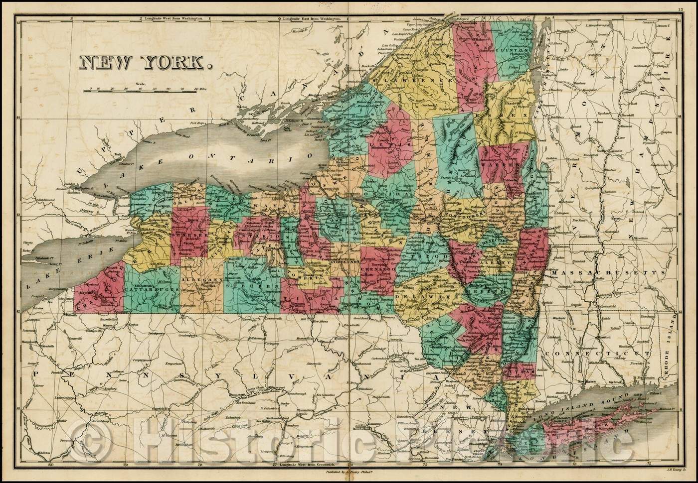 Historic Map - New York, 1830, Anthony Finley - Vintage Wall Art