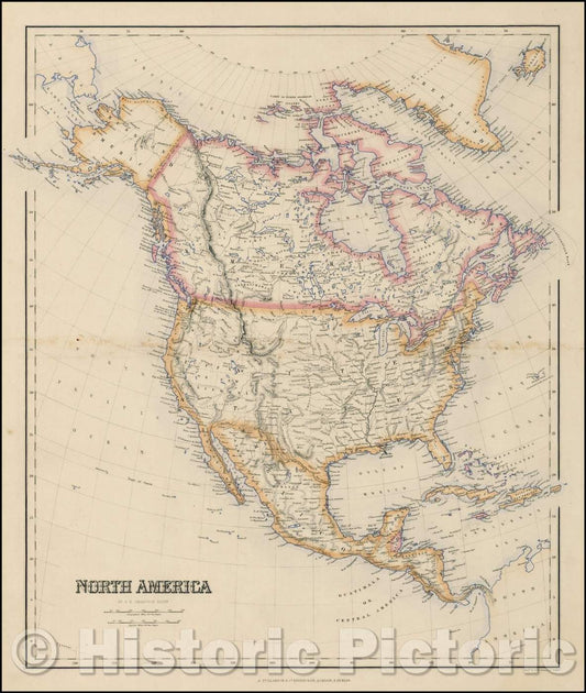 Historic Map - North America, 1849, Archibald Fullarton & Co. - Vintage Wall Art